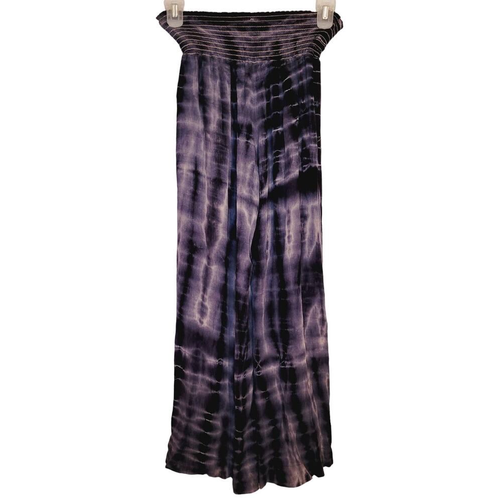 Uma blue smocked waist tie dyed wide leg pull on palazzo pants Size Small Boho